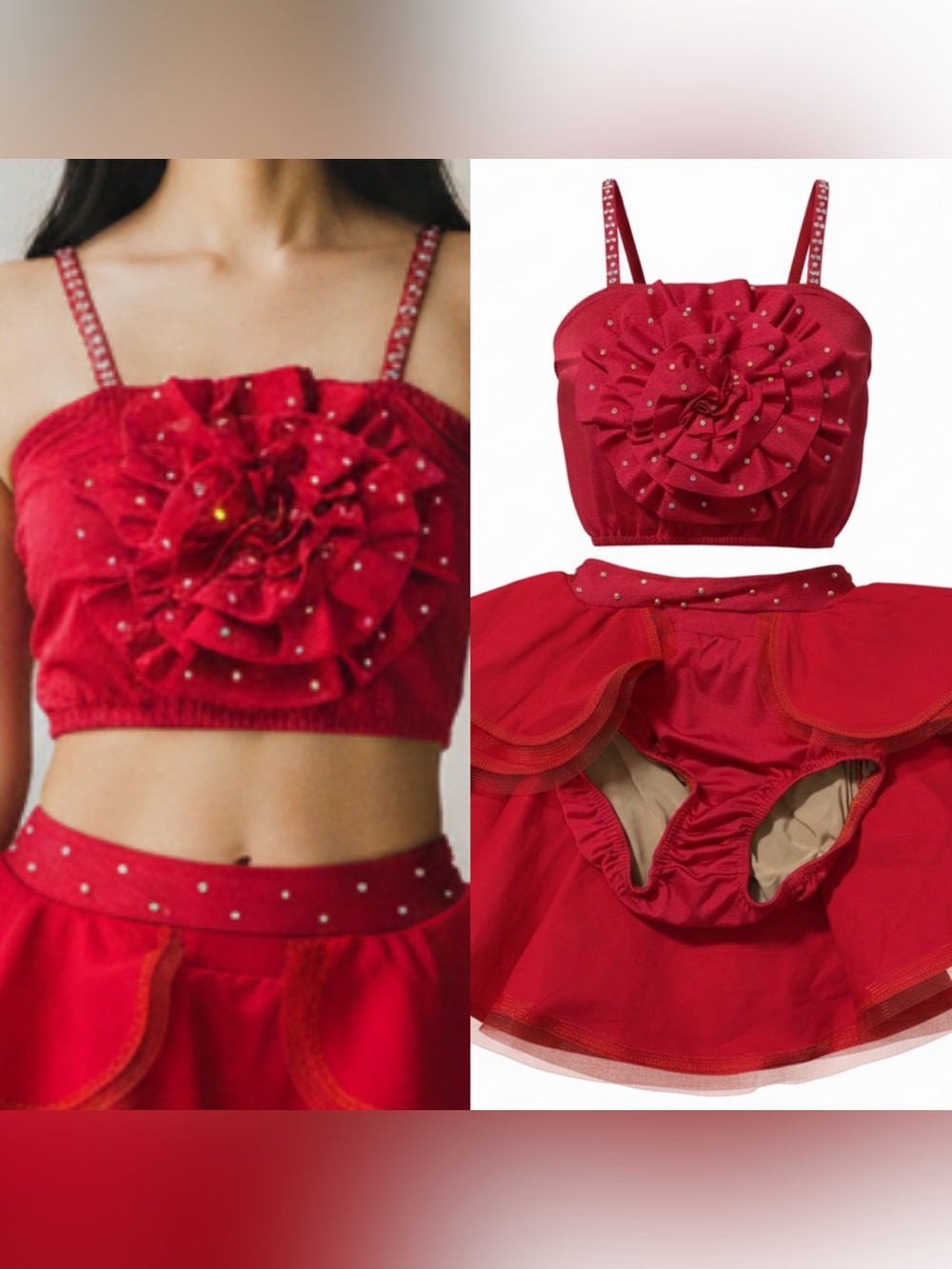 Kelle dance custom rhinestone solo costume red 2 piece 4487 teen